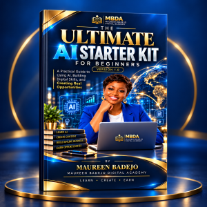 The Ultimate AI Starter Kit for Beginners by Maureen Badejo, 3D book-cover artwork